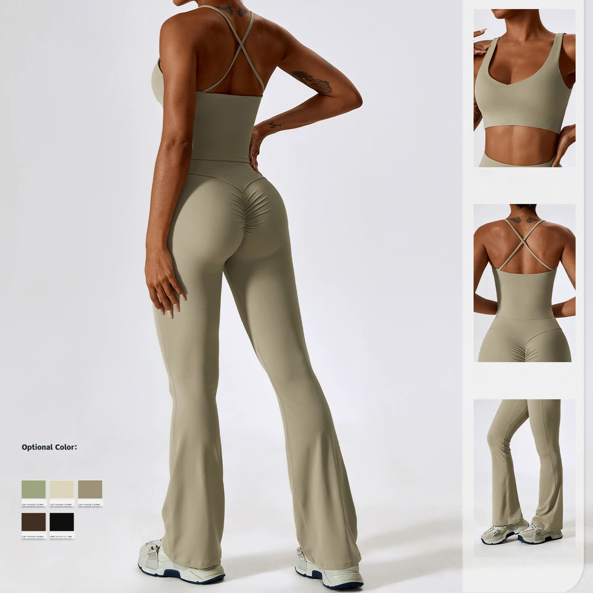Wholesale Eco-friendly 2-piece Girls' Workout Gym Fitness Cross Waist Butt Lift Yoga Sportswear Solid Pattern Adults Yoga Sets