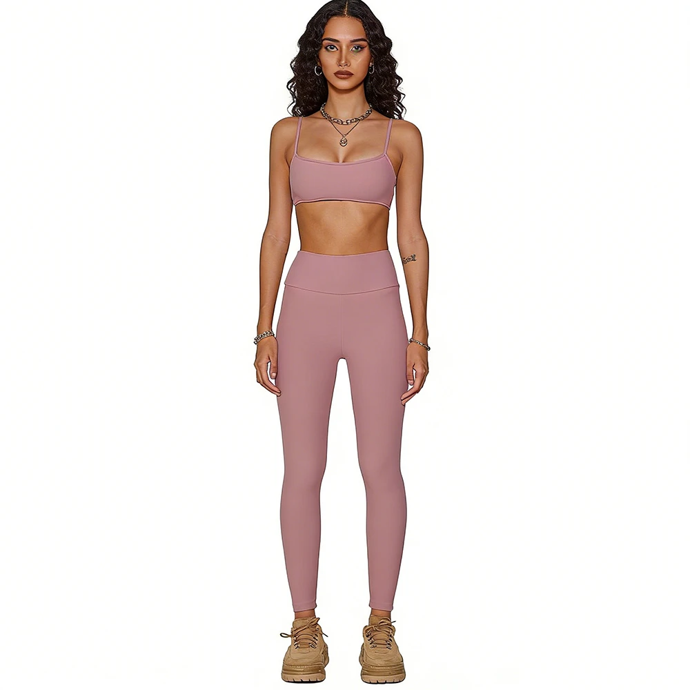 Women Active Wear Sets Sexy Gym Tight Leggings 2 Pieces Shiny Ribbed Women Yoga Sports Bra Top and Leggings Set