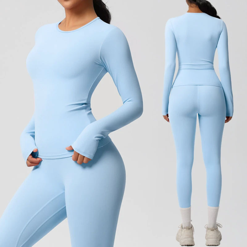 Hot Selling Women's 2-Piece Yoga Set Breathable Quick Dry Long Sleeve Elastic Waist Quick Dry High Waist Pants Leggings