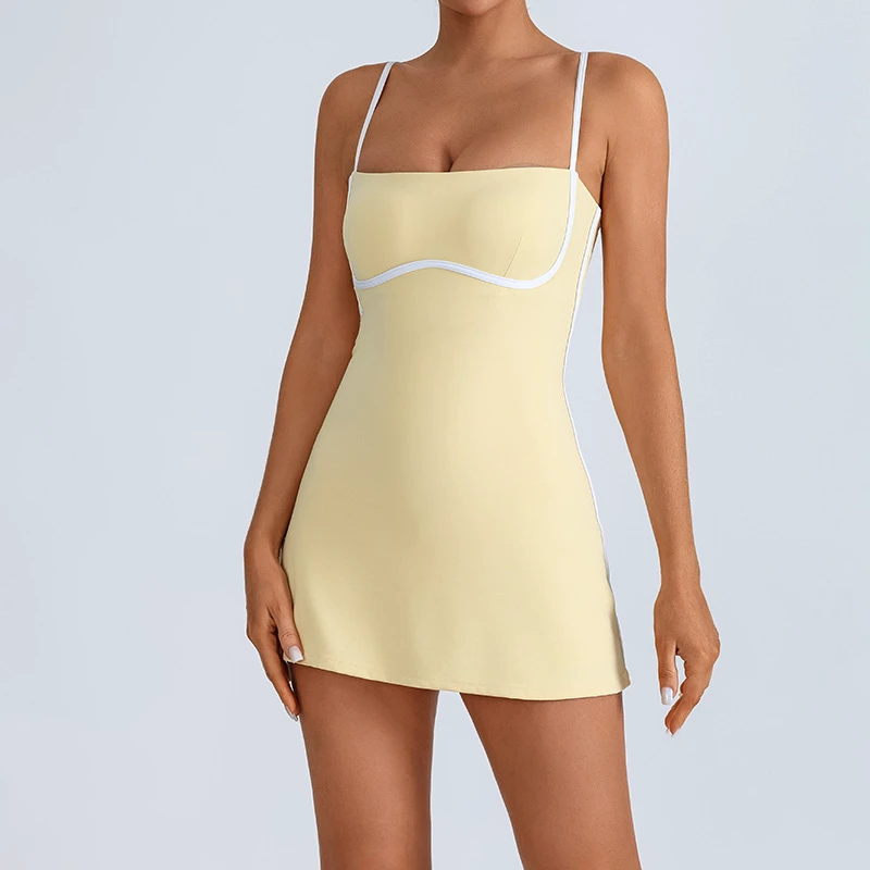 Summer Yoga Tennis Dress with Pads Ladies High-elasticity Breathable Outdoor Tennis Sports Dance Yoga Dress