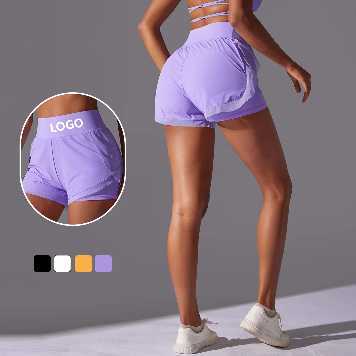 New Women's Yoga Shorts Pants Quick Dry Polyester Workout Elastic Waist With Pockets Women Sport Running Shorts