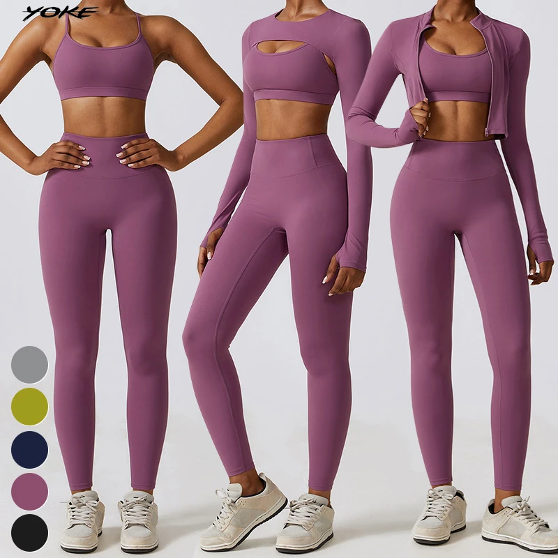 High Quality Sportswear 3 Piece Suit Quick Dry Breathable Women Clothing Gym Fitness Sets Sports Bra Crop Top Leggings Yoga Set