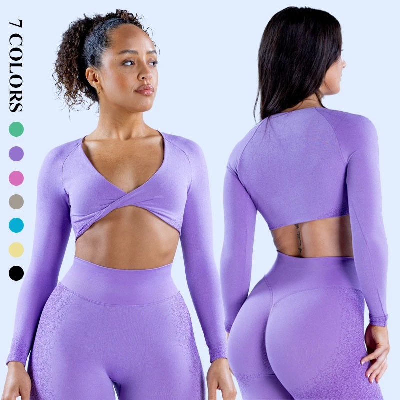High Quality Women's Deep V-Neck Yogacrop Top Breathable Seamless Four-Way Stretch Lightweight Fitness Reversible Shockproof
