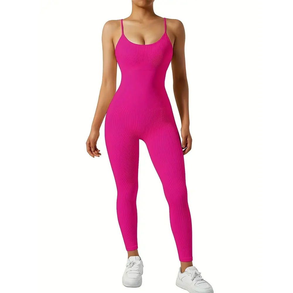Latest Design Summer Knitted Spandex Polyester Women Gym Jumpsuits Comfortable Quick Dry Breathable Fashion Wear for Sale