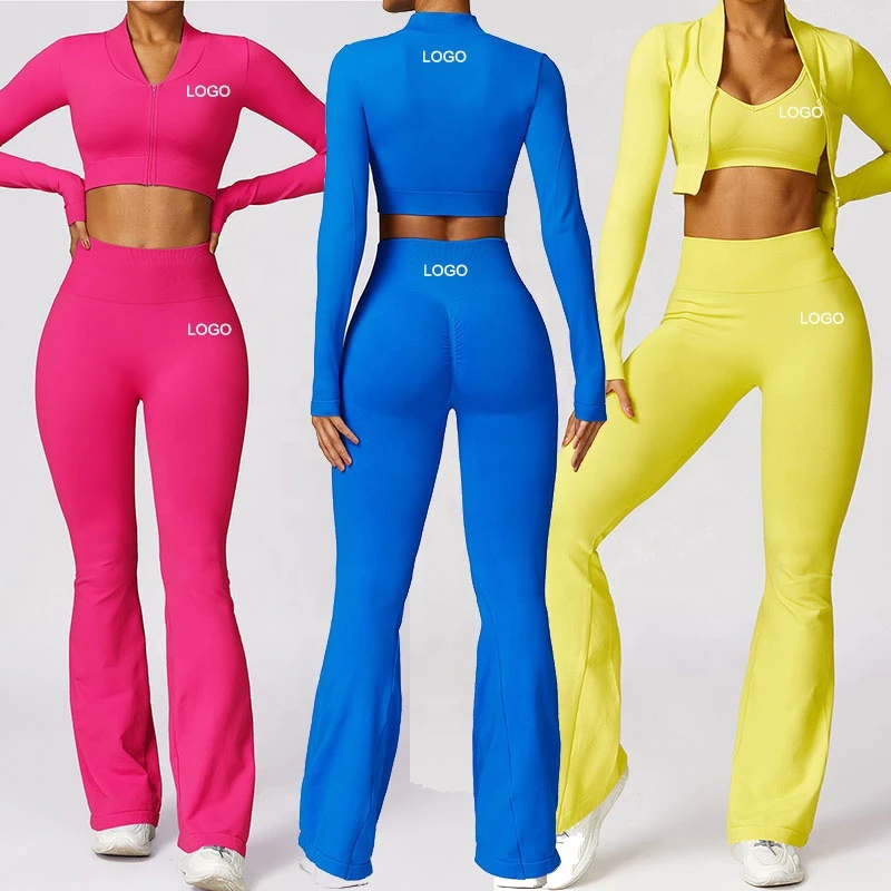 Wholesale 2pcs Seamless Women's Gym Sets Active Solid Pattern Workout Sportswear Breathable Yoga Wear for Fitness Gym