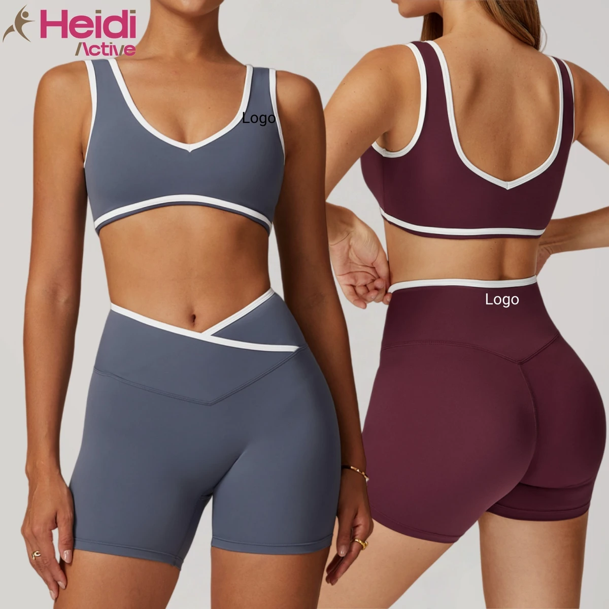 Customize Logo Sportswear Outdoor Sports V Waist Hip Lift Yoga Shorts Wide Strap Sports Bras 2 Pieces Yoga Sets