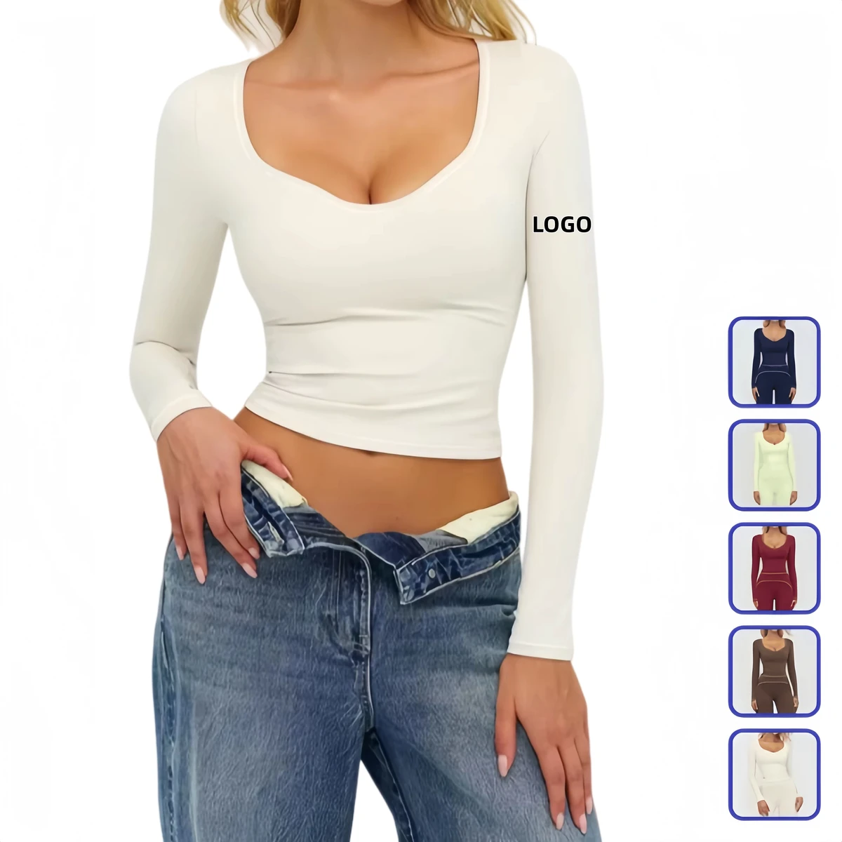 Designer Customizes AL Women's Autumn Slim Fit Top with Solid Color V-neck Long Sleeved Breathable Fitness Yoga Sportswear