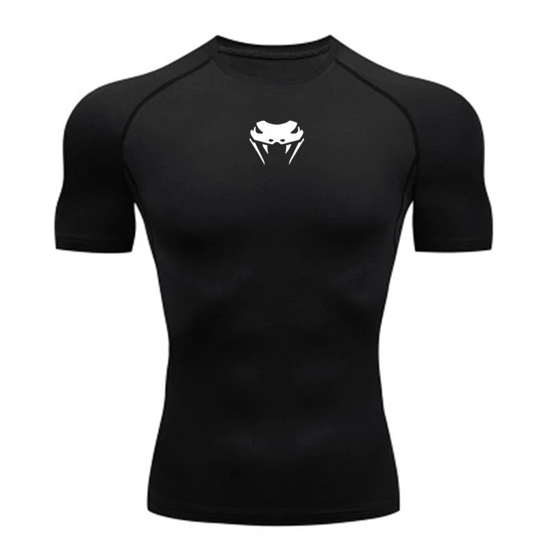 Men's Compression T-Shirts Breathable Moisture-Wicking Muscle Contour Design Trendy Snake Head Print Stretch Fit Workout Tops