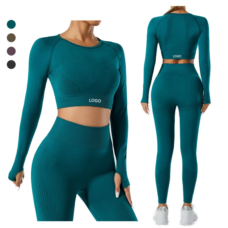 Wholesale Slim Fit Yoga Workout Round Neck Black Gym Fitted Top Sport Ladies Long Sleeve Custom Crop Tops for Women