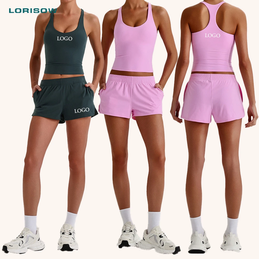 LORISOW Tight-Fitting Running Quick-Drying Vest 2-Piece Fitness Clothing Workout Yoga Shorts and Sports Tank Top Sets for Women