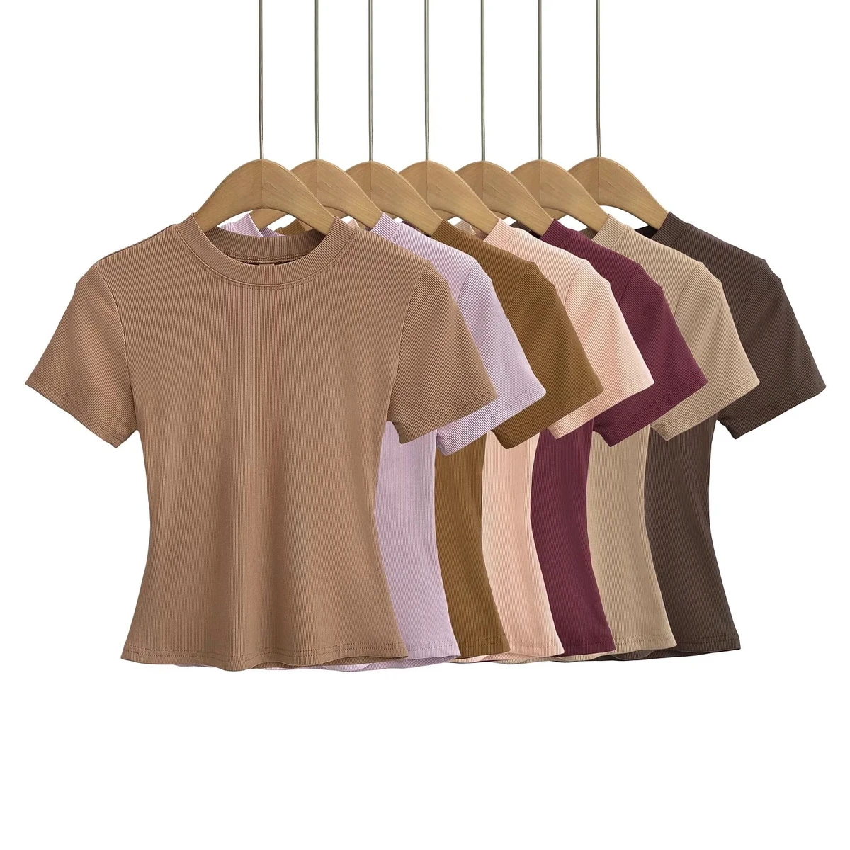 2024 Summer New Slim-fit Women's Base Shirt Tight Short Sleeve Round Neck Thin Solid Color Top T-shirt