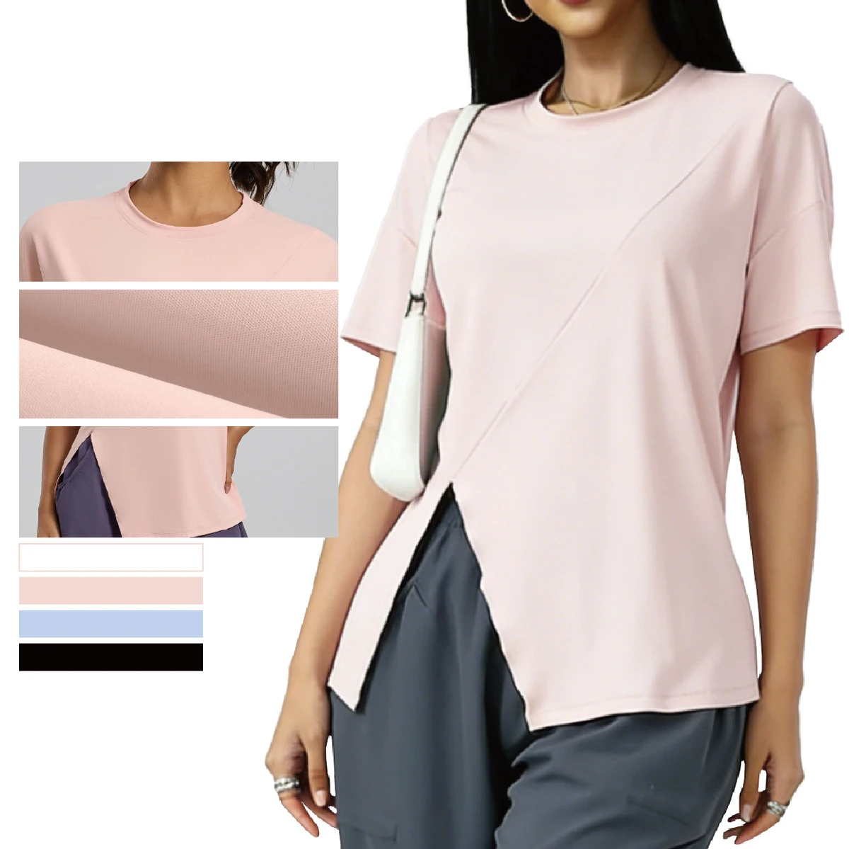 Women's Crew Neck Sweat-Wicking Breathable Lightweight Loose Fit Short Sleeve Heat-Transfer Printed Sports Top 220g Solid Yoga