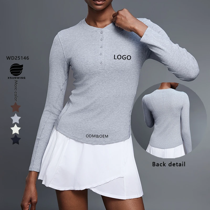 Xsunwing Women's Casual Long Sleeve Gymwear Top Comfortable Yoga Fitness Running Cycling Gear Four-Way Stretch T-Shirts WD25146