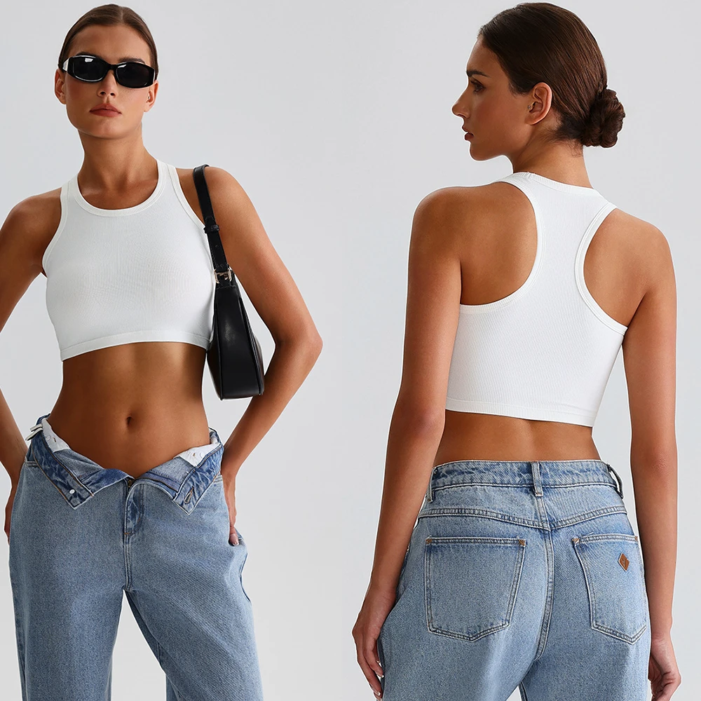2025 Spring/Summer Women Ribbed Sleeveless Sports Versatile Athletic Yoga Bra Vest for Pilates & Yoga Sweat-Wicking Fitness Wear