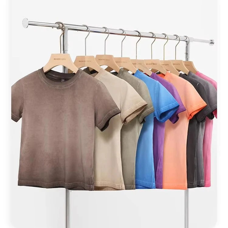 Wholesale Custom Streetwear Tee Shirts Sunfade Crop Top Crew Neck Tshirts Summer Slim Sexy t Shirt for Women