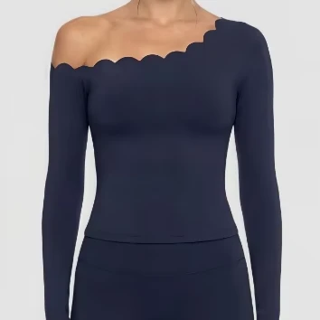 Lace Off-Shoulder Yoga Wear High-Elastic Nude Feel Breathable Quick-Drying Sports Long-Sleeve Tight-Fitting Spandex/Nylon Top