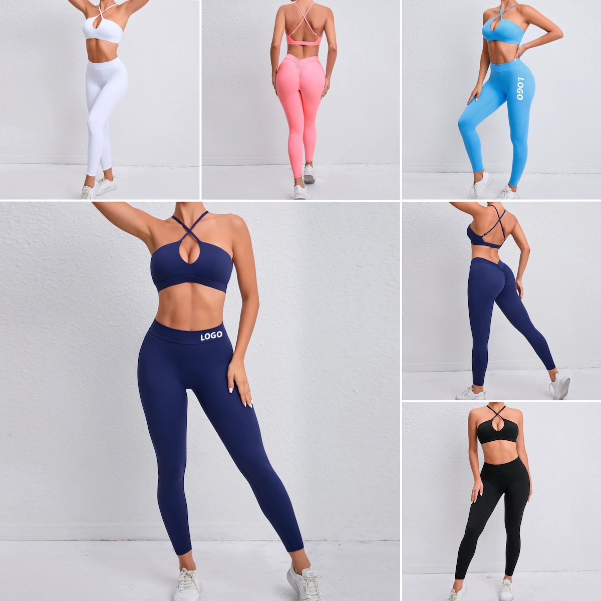 Sexy Cross Front Gym Yoga and Pilates Fitness Apparel for Ladies, Cross Back Sports Bra + Quick Dry V Back Exercise Leggings Set