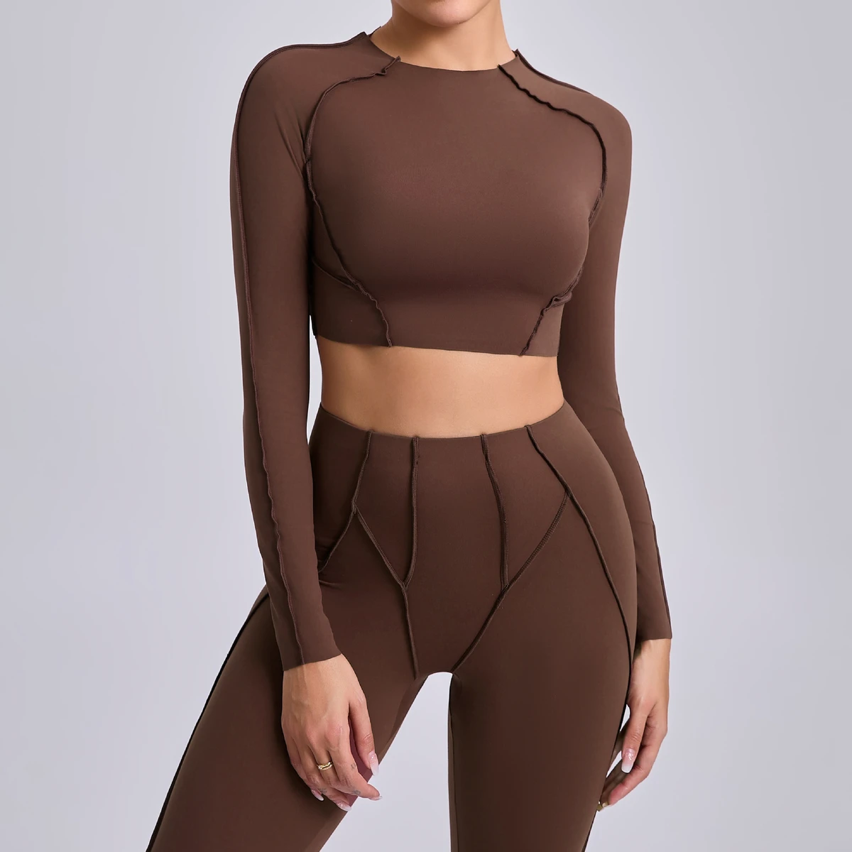 Women's Long Sleeve Yoga Top Spandex/Nylon Four-Way Stretch Breathable Running Workout Gym Training Crop Top Nude Fleeing Yoga