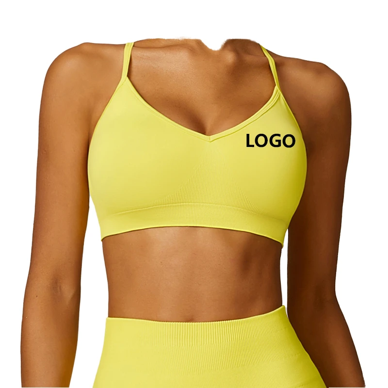 Seamless Breathable Four-Way Stretch Lightweight Quick-Dry Medium Support Padded Double Strap Yoga Gym Sports Bra for Women