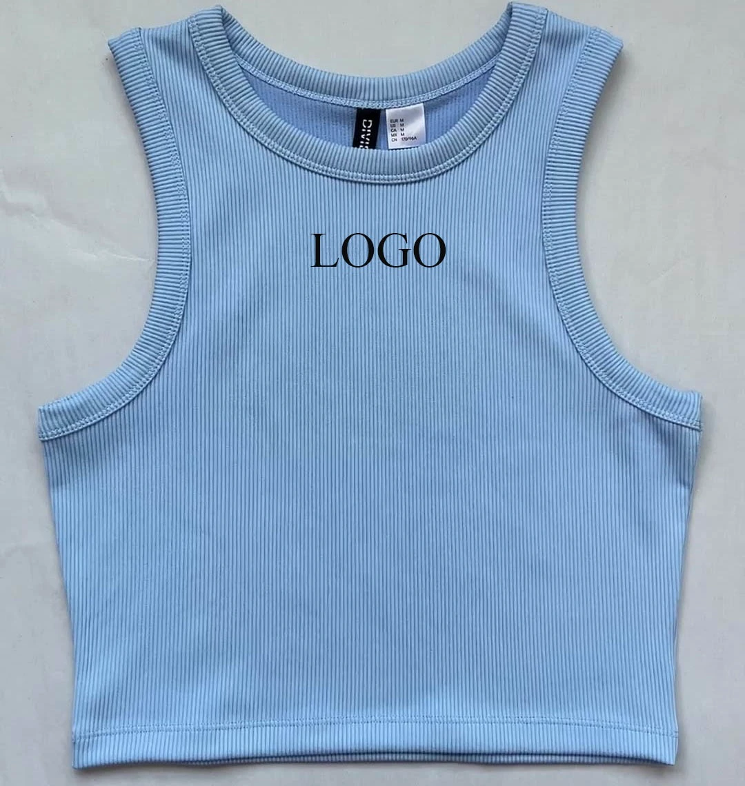Customized Logo Embroidery Thread Slim Fit Rib Tank Top Women's Sexy Solid Color Crop Top Sports Singlet Yoga Vest Wholesale