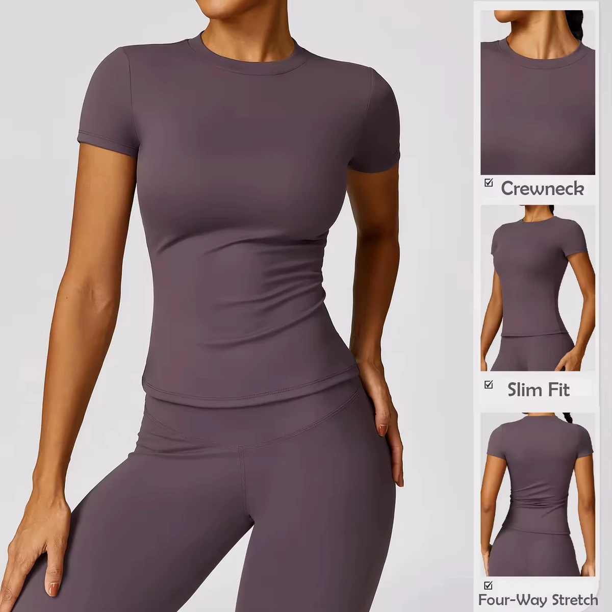 Custom High Quality Softness Sportswear Women Crewneck Short Sleeve Gym Blank Tshirts Custom Compression Slim Fit Yoga T Shirts