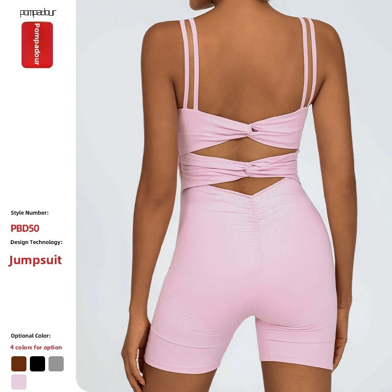 Women's European American Yoga Jumpsuit Shorts Skinny Spring Quick-drying Sleeveless Nylon Spandex Naked Feeling Beautiful Back