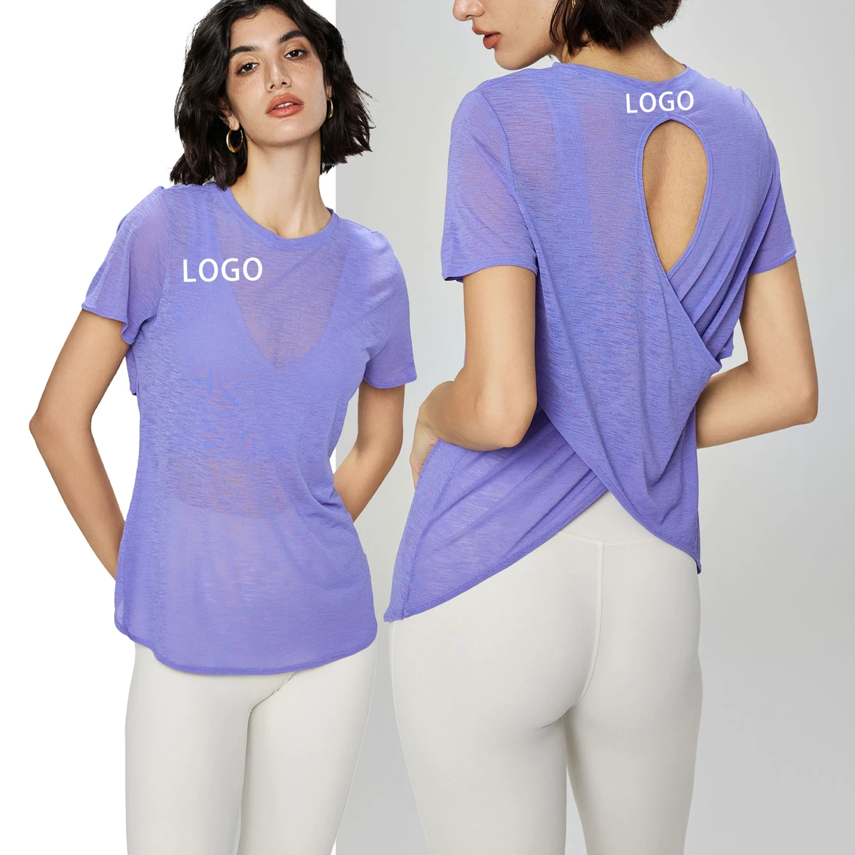Women's Beautiful Back Sports Yoga Top with Short Sleeves Breathable and Summer Fitness for Running Winter