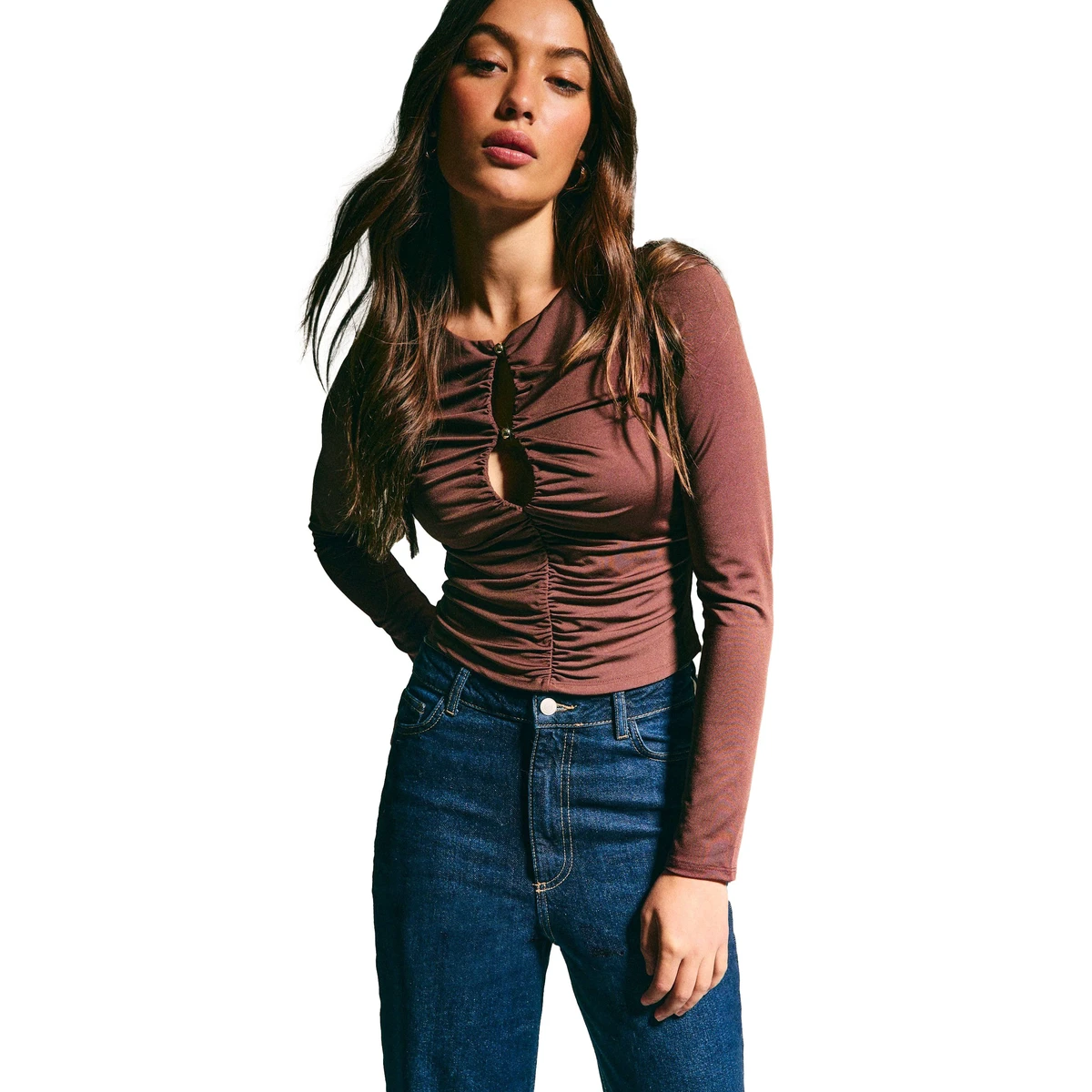 Women's Lightweight Breathable Spandex Yoga Top Long Sleeve Skinny Crew Neck Seamed Plus Size Eco-Friendly Front Crop Top