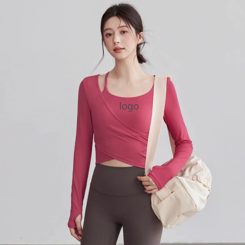 OEM New Breathable Mesh Spandex/Nylon Four-Way Stretch Solid Blouse Fitness Sports Hollow Tight-fitting Women's Long Sleeve