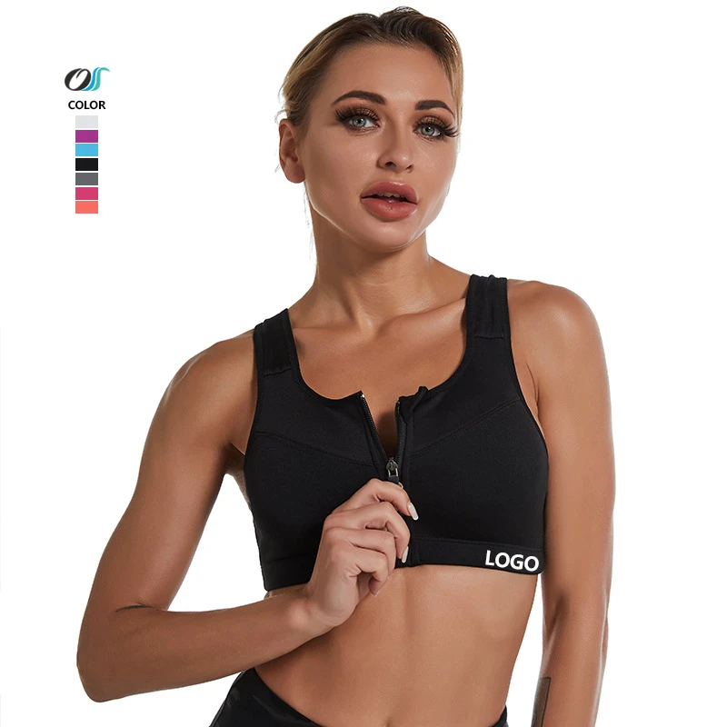 Plus Size Ladies' Yoga Fitness Sports Bra Wireless Shockproof Underwear Style Front Zipper Hollow Back Tank Top for Running