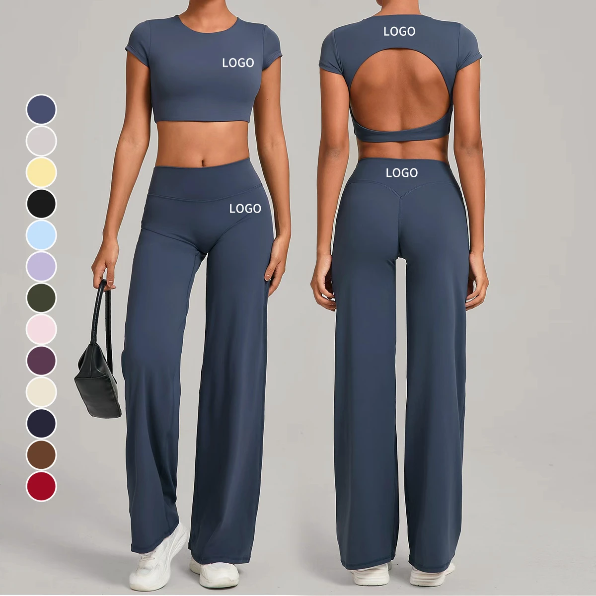 Custom Logo Sexy Backless Activewear Breathable Quick Dry Yoga Top Leggings Hollow Back Running Naked Feeling Tight Gym Sets