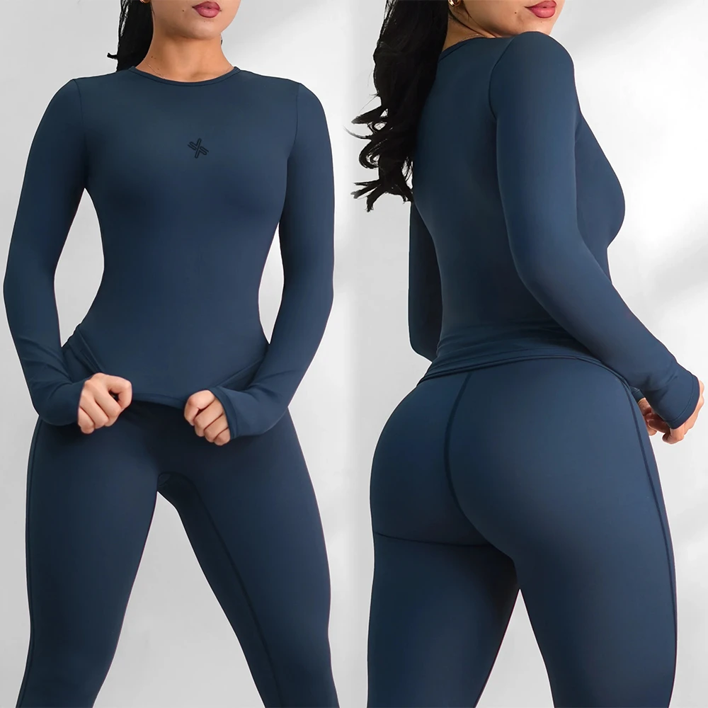 Custom Spandex Soft Long Sleeve Yoga Top Women Slim Fit Breathable Gym T-shirt Activewear