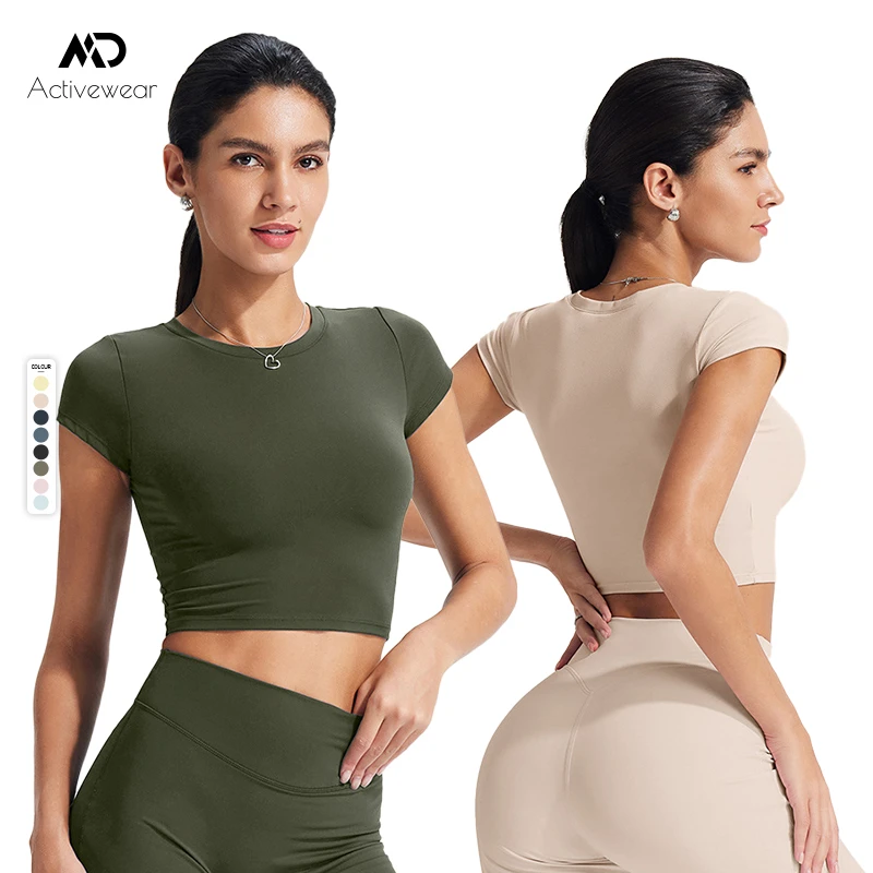 Hot-selling Summer Yoga Wear Short-sleeved T-shirt Short Navel-baring Sexy Round-neck Top Naked Fitness Wear