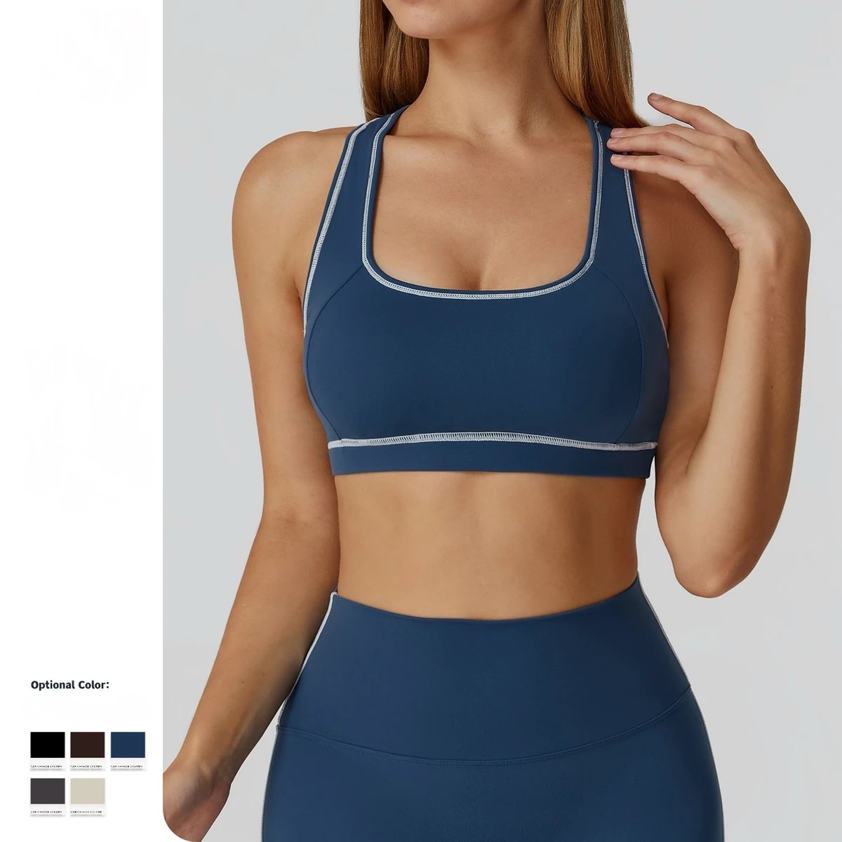 High Quality Brushed Raceback Fitness Yoga Wear Contrast Stitch Blank High Impact Gym Sports Bra for Women