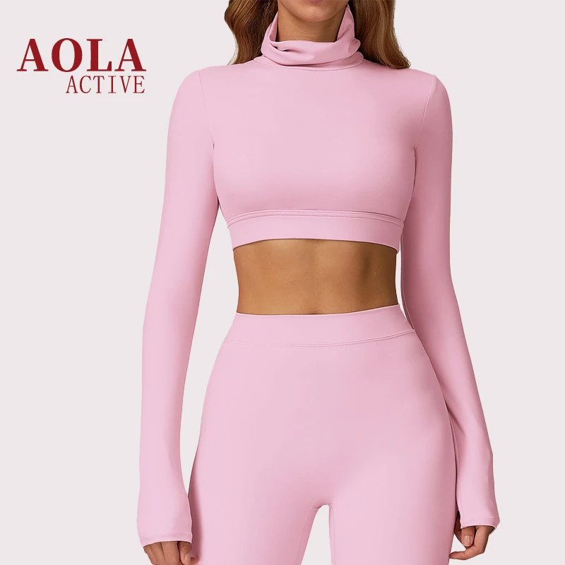 Tight Long Sleeves Gym Fitness Clothes Slim Sports Running Comfortable High Collar Backless Pilates Top for Women
