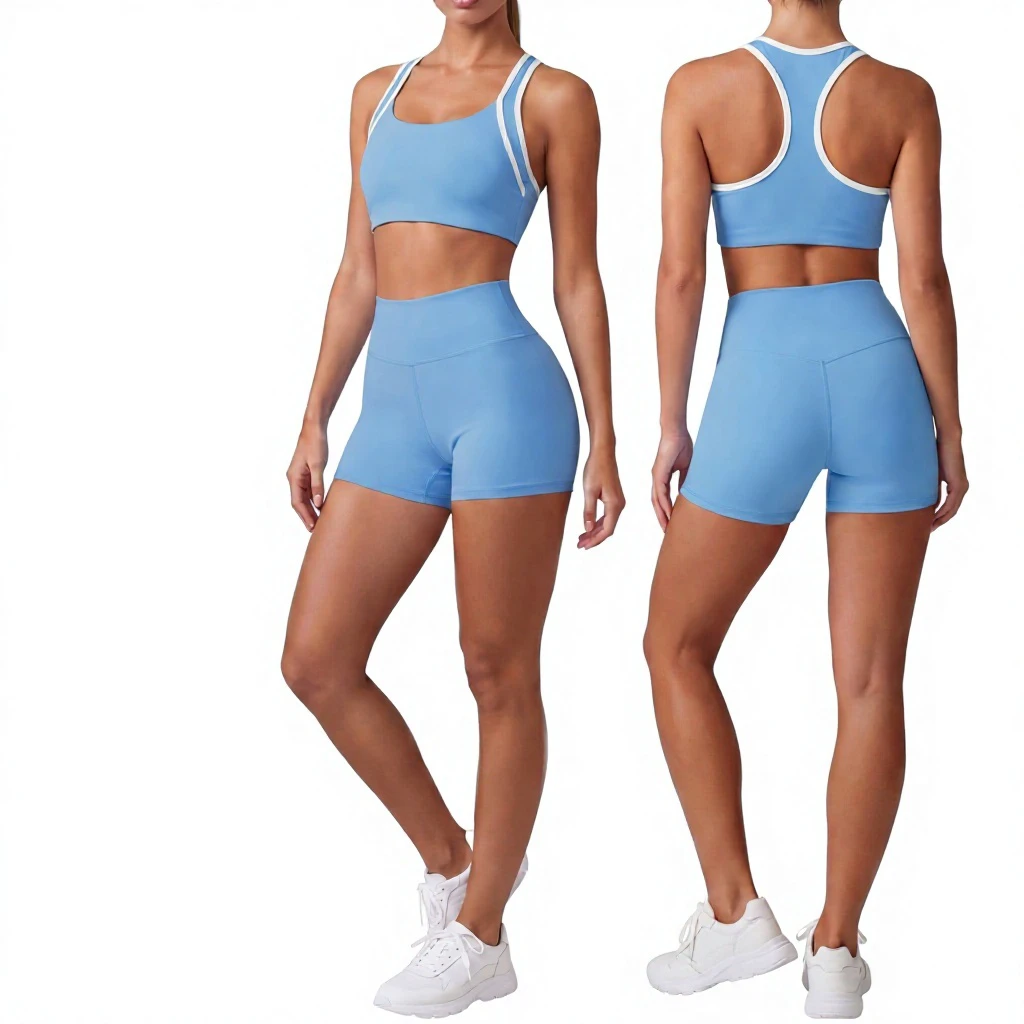 Sweat-Wicking Fitness Bra 2-Piece Set Letter-Style Chic Back Design Contrasting Colors Figure-Hugging Slimming Yoga