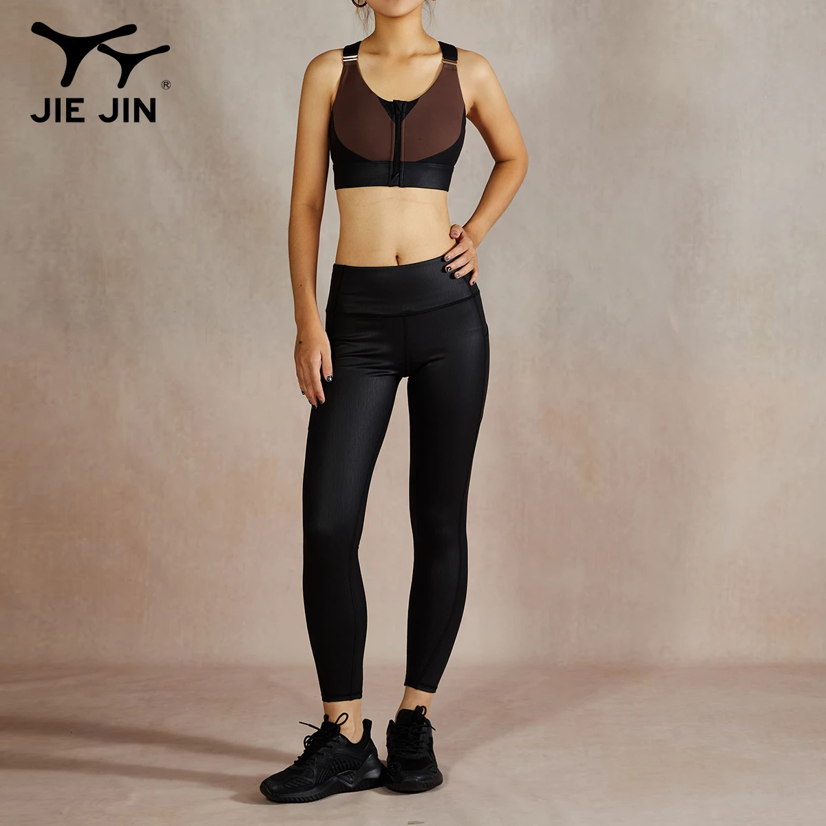 JIEJIN Brand New High Waisted Ladies Fitness Yoga Pants Leggings Exercise Two-Piece Set Gym Suit for Women