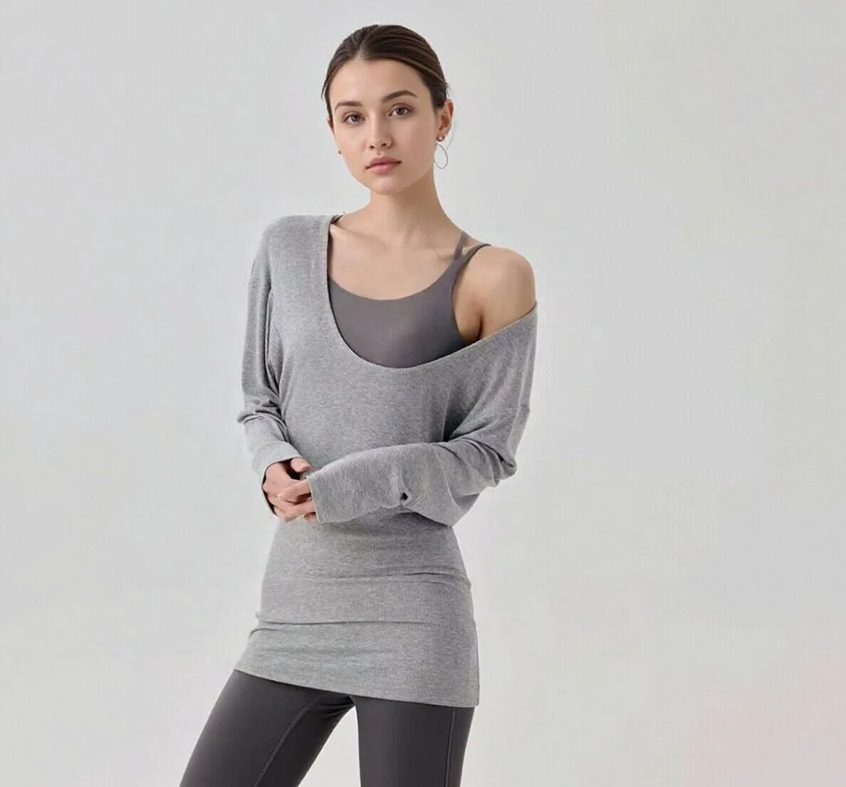 Workout Tops for Women Long Sleeve Yoga Shirts Deep V Neck Athletic Top Loose Fit for Running Gym Hiking Yoga Tops for Women