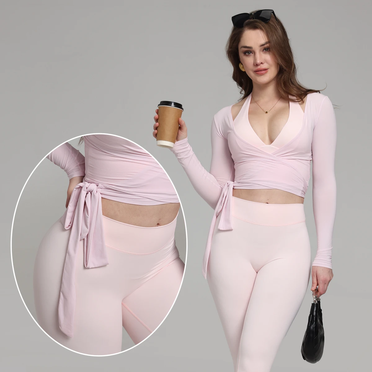 2026 New Design Style Bowknot Belted Top - Breathable Nylon Long-Sleeved Sport Fitness Yoga Top