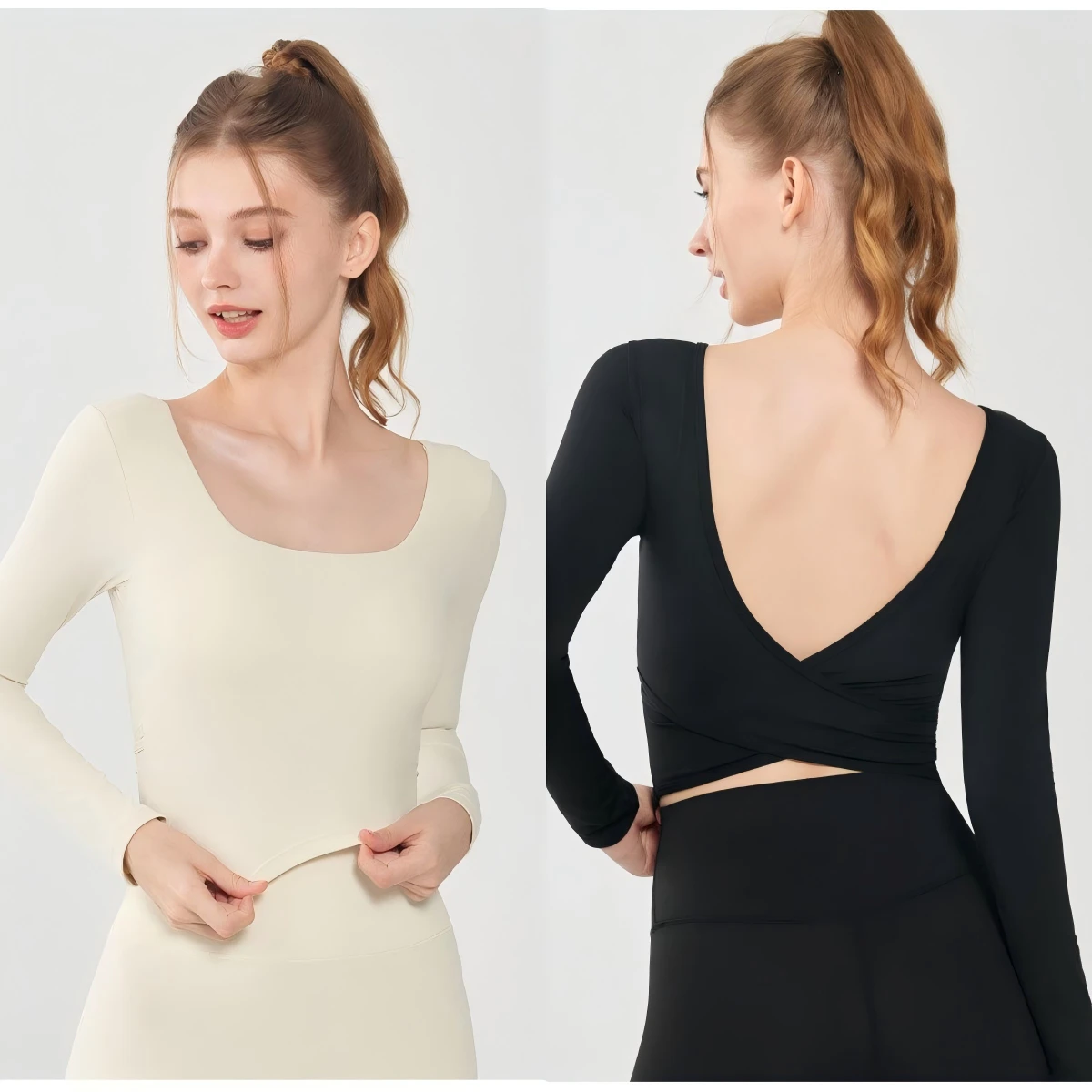 New Long Sleeve Backless Sweatshirts Gym Yoga Sport Running Jacket With Ribs Top Fit Fitness Soft Nylon Women's Jackets