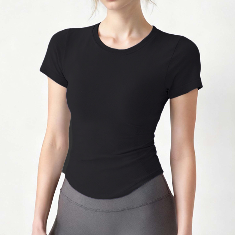 High Quality Round Neck Quick Dry Polyester Women's Yoga Fitness Shirt Solid Color Slim Fitness Gym Casual Sports Tops for Women