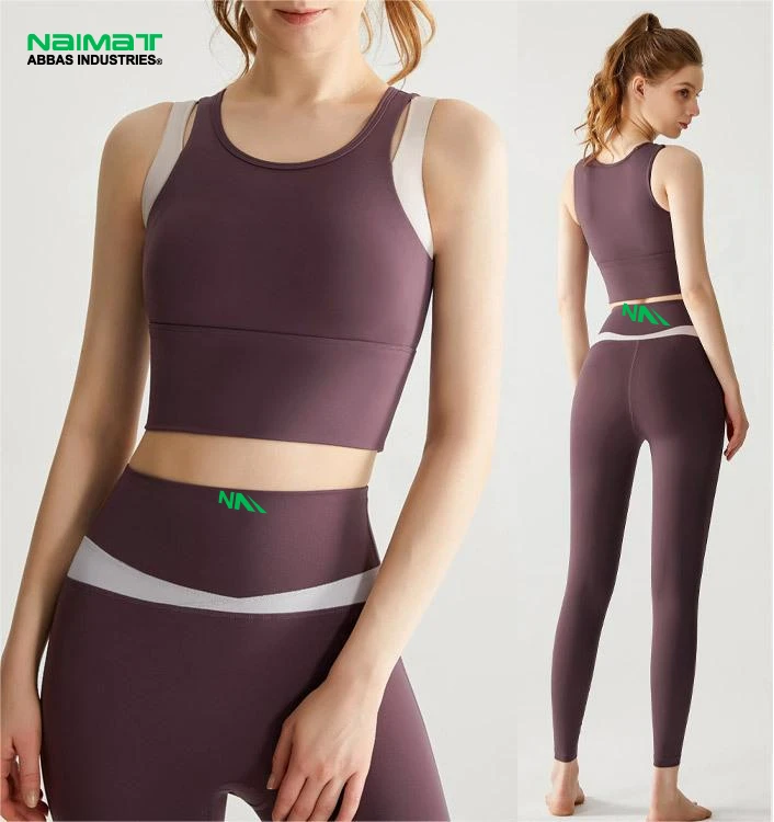 New Fashion Breathable Seamless High Waist Yoga Long Leggings Solid Pattern Two Piece Yoga Set Women High Elasticity Quick Dry