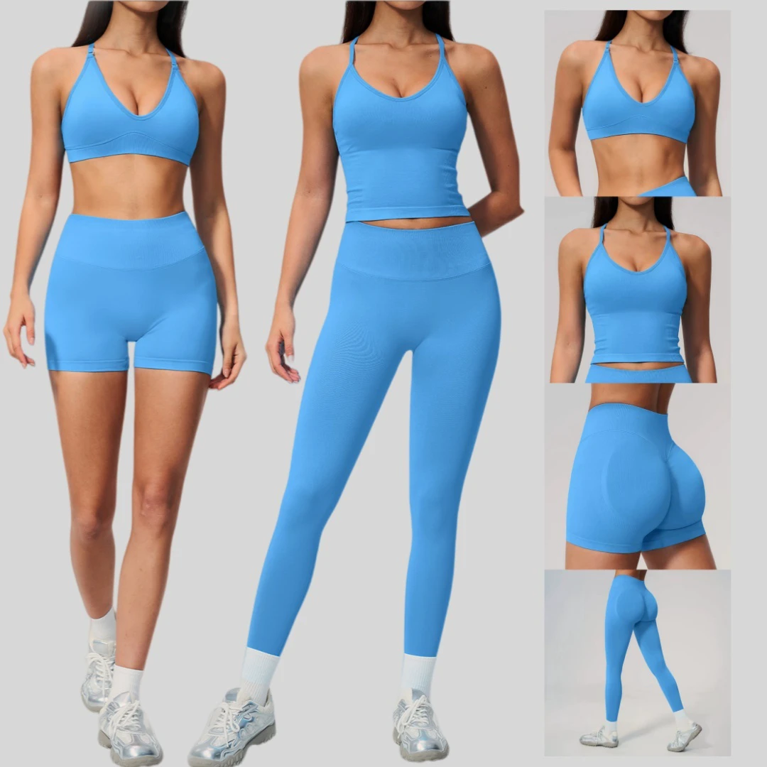 Seamless Cross Back Yoga Set High Waist Butt Lift Leggings Women Gym Running Fitness Outfits