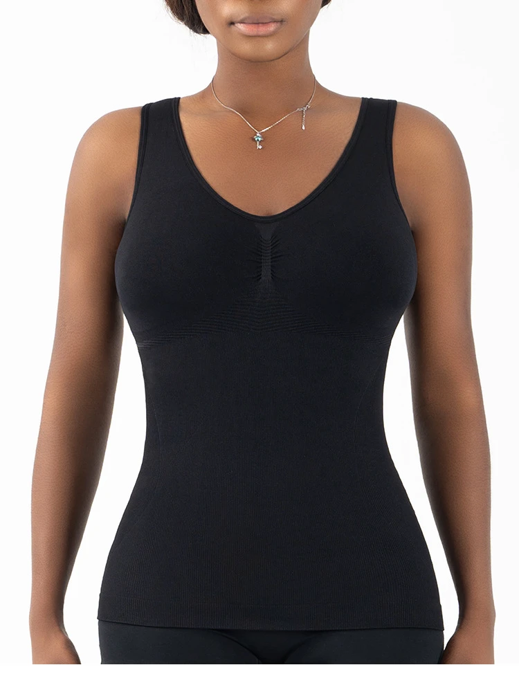 Women's Breathable Lightweight Seamless Ribbed V-Neck Tank Top High Elastic Sleeveless Yoga Slim Fit Tummy Control Quick Dry