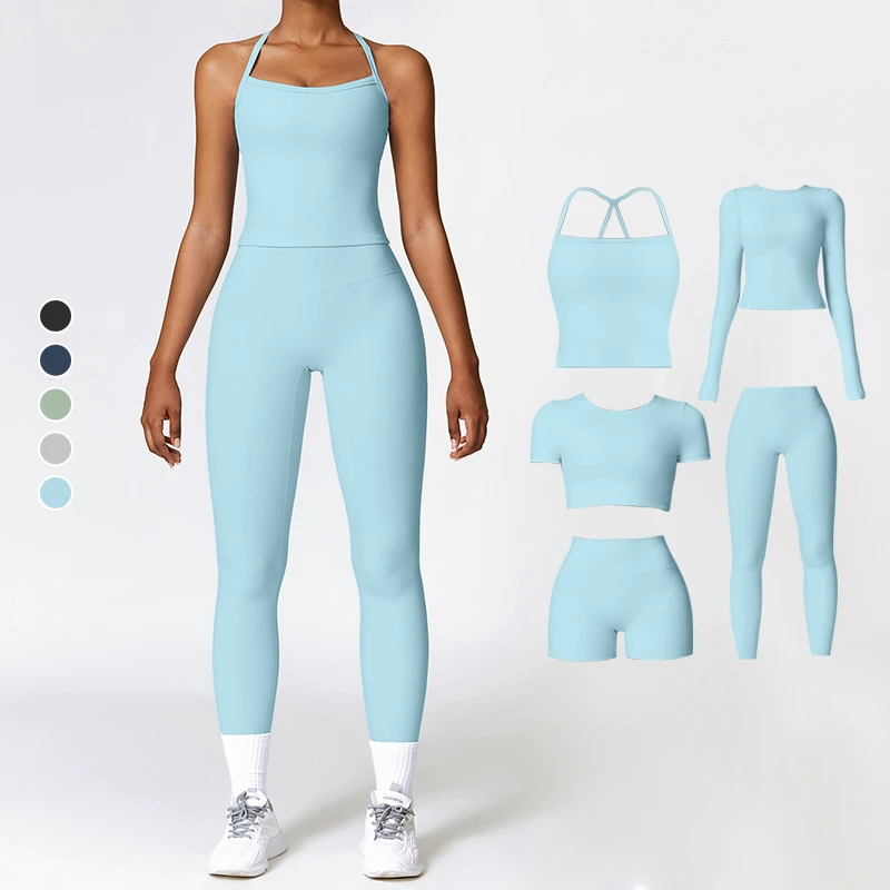 5 Set Women's Breathable Moisture Wicking Bra and Flared Pants Four-Way Stretch Outdoor Fitness High-waisted Hip Lift Yoga Wear