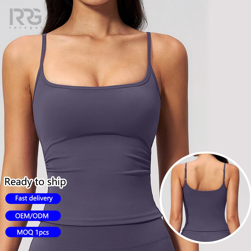 Roregal New Brushed Quick-Dry Adjustable Shoulder Strap Tank Top Women's Slim Fit Sports Yoga Vest with Chest Pad