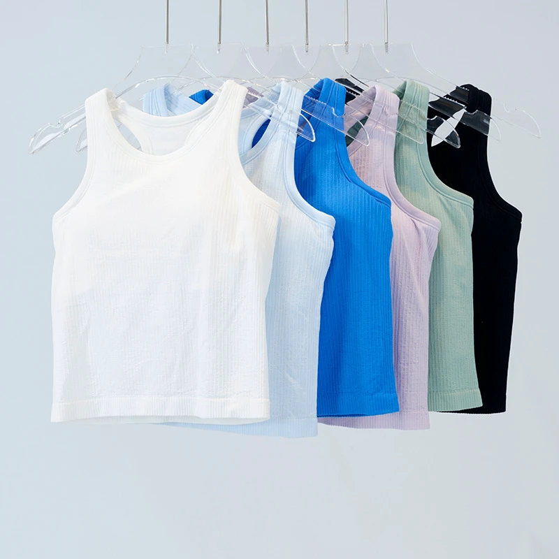 Women's Yoga Tank Top High-Elastic Knit Ribbed Outerwear Summer Wear Nylon Slim Fit Comfortable with Built-in Bra Pads