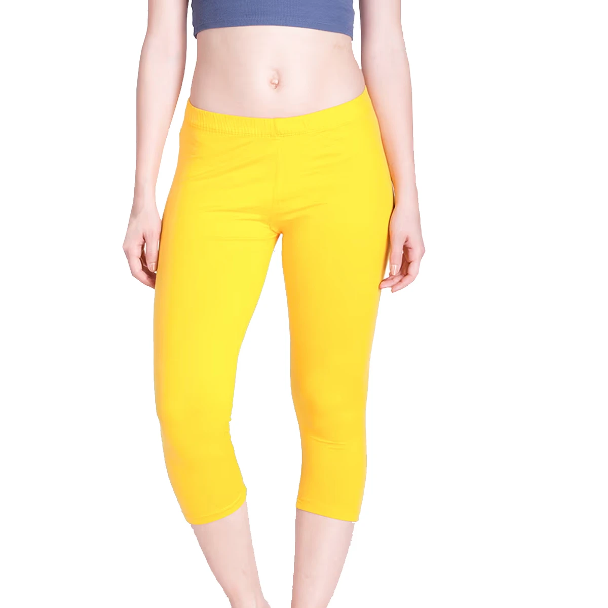 Premium Quality Women's Sports Capri Yoga Leggings Fashionable Short Length for Active Lifestyle Logo on Waist Women Leggings