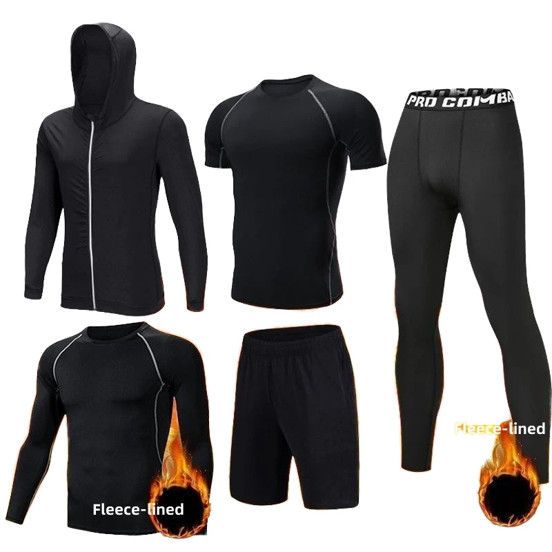 Lanyu Men's 5-Piece Quick Dry Breathable Gym Sportswear Yoga Suits Fitness Workout Leggings Sets Active Tops