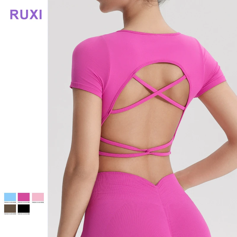 Running Yoga Top for Women Backless Yoga Top Fitness Sportswear Clothing Seamless Cross Back Yoga Top